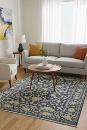 Slate Blue Floral 5X8 Oriental Rug