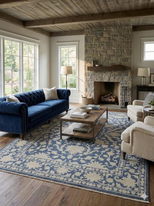 Slate Blue Floral 9X12 Oriental Rug