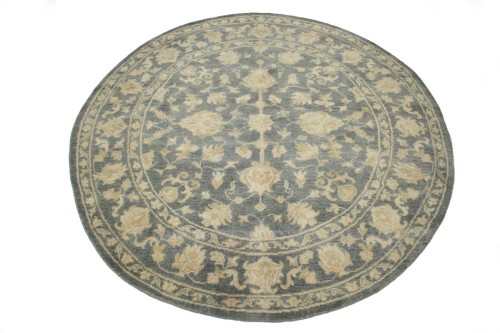 Dark Slate Floral Transitional 8X8 Oriental Round Rug