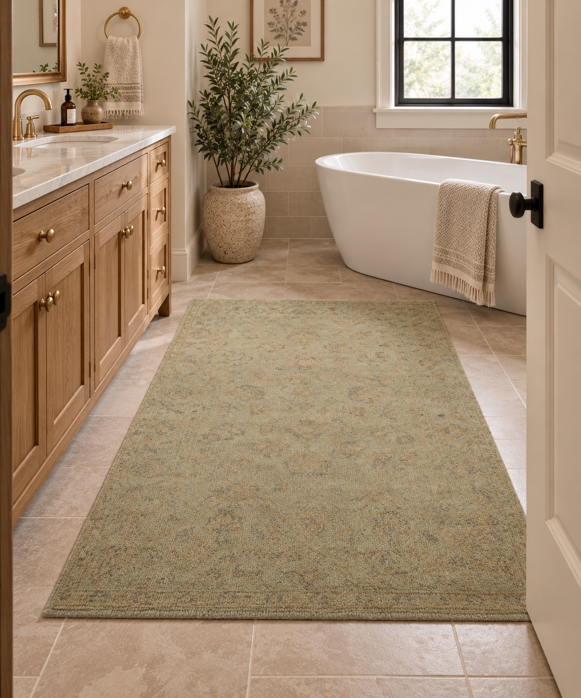 3'11 X 6'1 Hand Knotted Muted Oushak Chobi Floral Wool Rug - Image 2