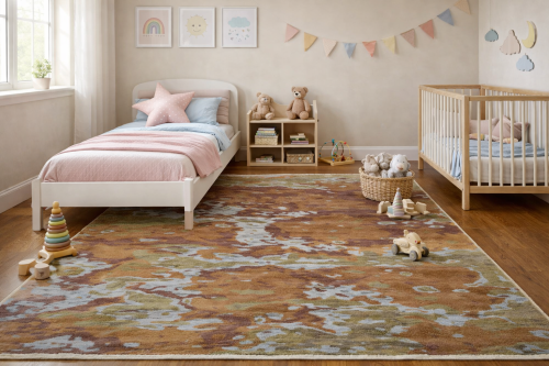 8'1 X 9'9 Orange & Brown Hand Knotted Abstract Modern Wool Rug