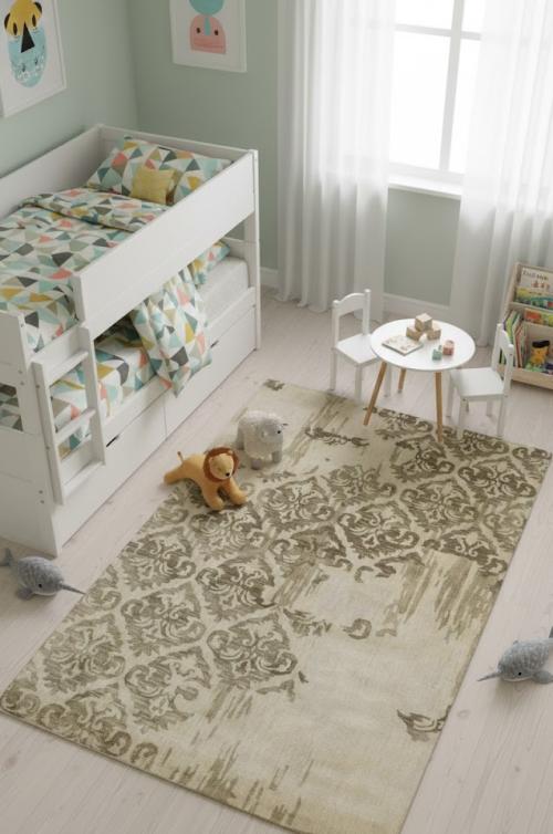 Cream Abstract Transitional 5X8 Hand-Tufted Rug