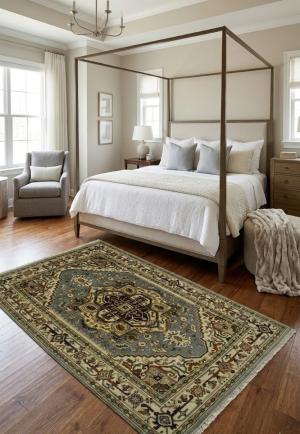 Gray Tribal Geometric 6X9 Heriz Serapi Oriental Rug