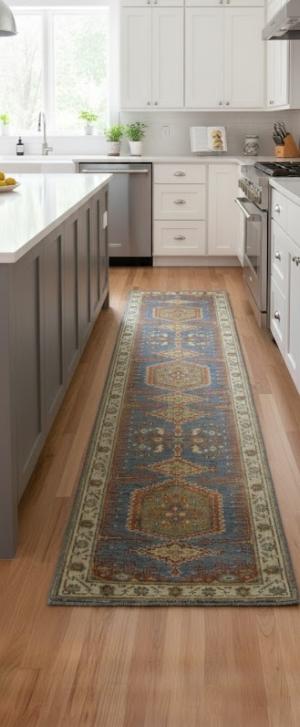 2'6 X 8'2 Hand Knotted Tribal Gray Indo-Viss Wool Runner Rug