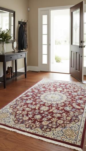Wine Red Floral 4X6 Indo-Nain Oriental Rug