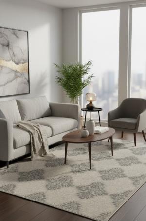 5'0 X 8'0 beige Trellis Hand-Tufted Modern Wool Rug