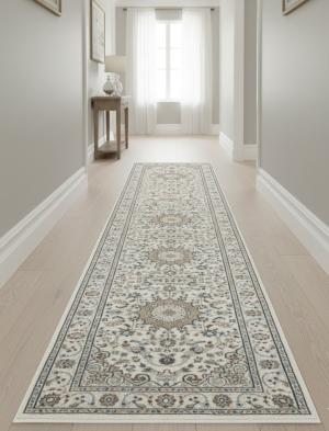 Cream Floral 2'9X12'6 Indo-Nain Oriental Runner  Rug