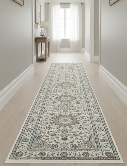 Cream Floral 2'9X12'6 Indo-Nain Oriental Runner  Rug