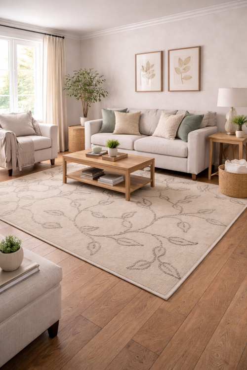 Floral Beige & Brown 5X8 Modern Rug