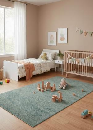 Blue Solid 5X8 Hand-Tufted Modern Rug