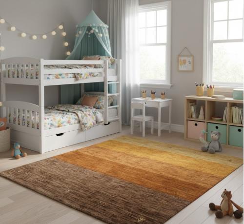 5'0 X 4'10 Hand-Loomed Brown Stripes Modern Wool Square Rug