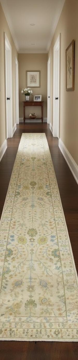 Ivory Floral 3X14 Osh Chobi Oriental Runner Rug