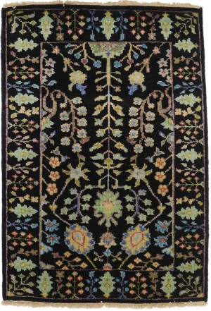 Black Floral 2X3 Osh Chobi Oriental Rug