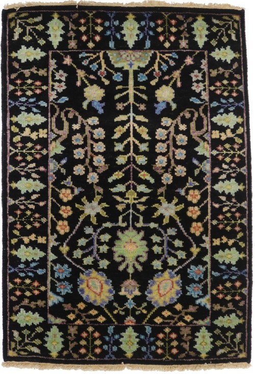 Black Floral 2X3 Osh Chobi Oriental Rug
