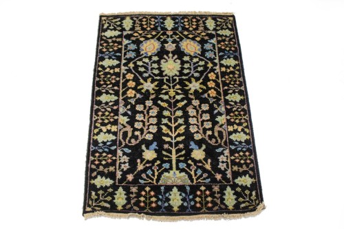 Black Floral 2X3 Osh Chobi Oriental Rug