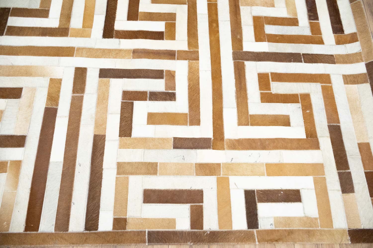 Brown Beige Cowhide 5X8 Modern Leather Rug - Image 8