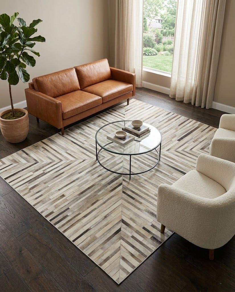 Gray Silver Cowhide 8X10 Modern Leather Rug - Image 2