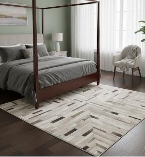 Gray Cowhide 6X6 Modern Leather Square Rug