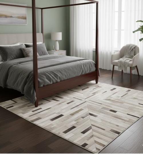 Gray Cowhide 6X6 Modern Leather Square Rug