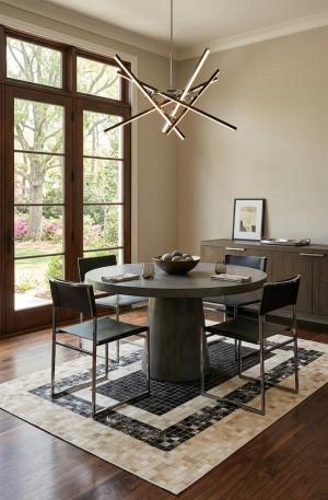 Black Beige Cowhide 5X8 Modern Leather Rug