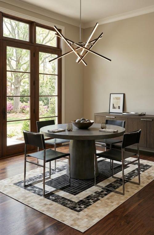 Black Beige Cowhide 5X8 Modern Leather Rug