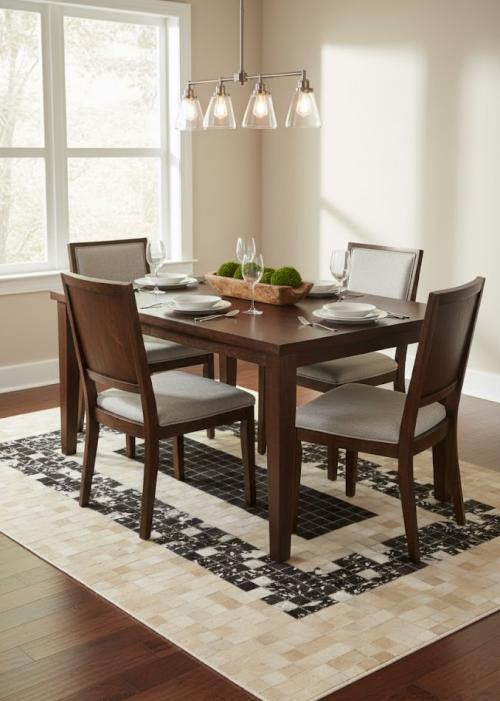 Black Beige Cowhide 4X6 Modern Leather Rug