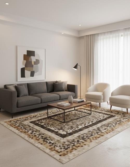 8'0 X 10'0 Multicolored Hand Crafted Cowhide Leather Rug