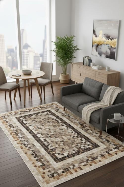 5'0 X 8'0 Hand crafted Multicolored Contemporary Leather Rug