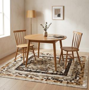 Multicolored Cowhide 6X6 Modern Leather  Square Rug