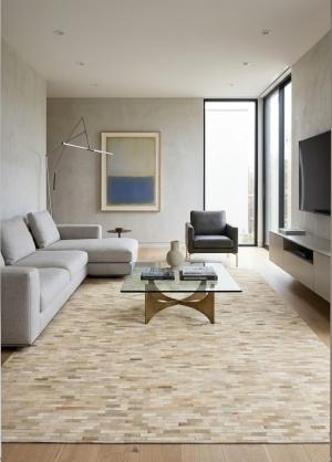 Beige Cream Cowhide 7X10 Modern  Leather Rug