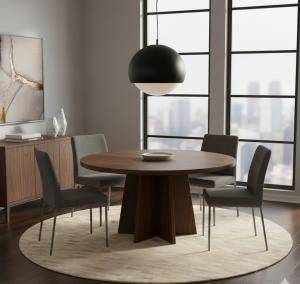 Beige Cream Cowhide 6X6 Modern Leather Round Rug