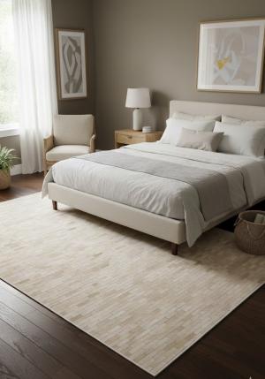 Beige Cream Cowhide 5X8 Modern Leather Rug