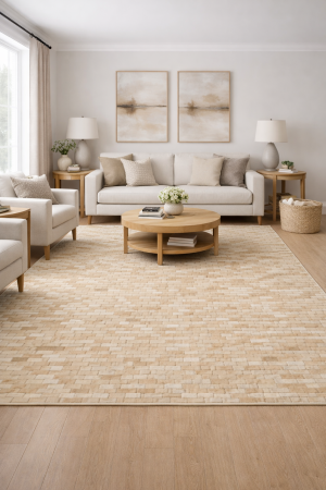 Beige Cowhide 5X8 Modern Leather Rug