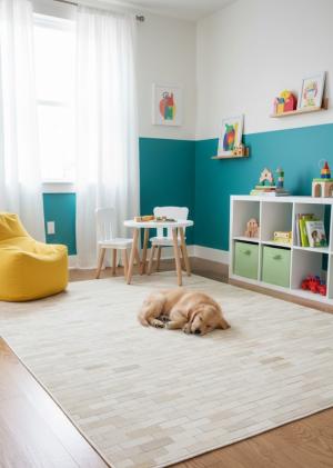 Beige Cowhide 4X6 Modern Leather Rug