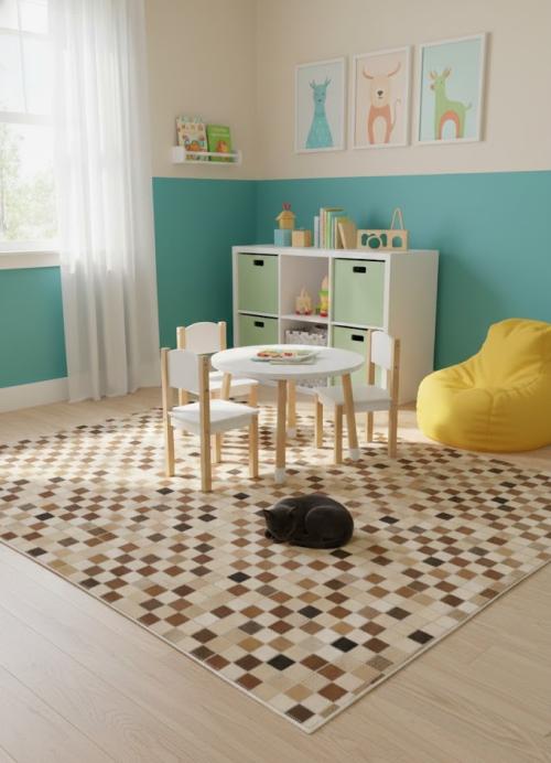 4'0 X 6'0 Multicolored Hand crafted Cowhide Modern Leather Rug