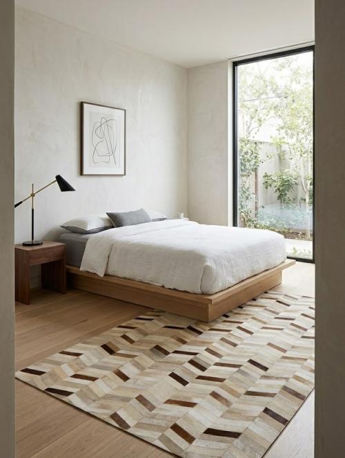 Brown Ivory Cowhide 5X8 Modern  Leather Rug