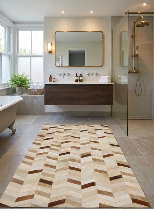 Brown Ivory Cowhide 4X6  Modern Leather Rug