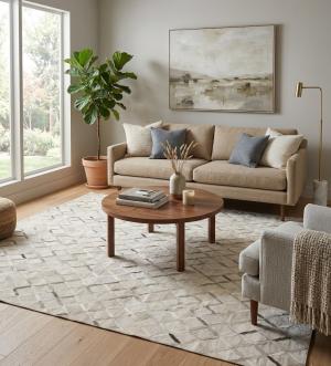 Silver Cowhide 8X10 Modern Leather  Rug