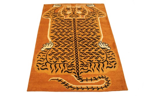 Tiger Orange Tribal 5X7 Fine Nepali Oriental Rug