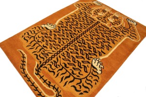 Tiger Orange Tribal 5X7 Fine Nepali Oriental Rug