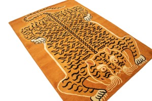 Tiger Orange Tribal 5X7 Fine Nepali Oriental Rug