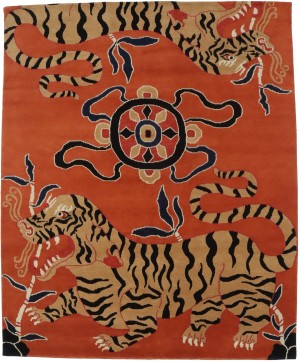Tiger Orange Pictorial Tribal 8X10 Fine Nepali Oriental Rug