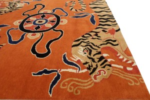Tiger Orange Pictorial Tribal 8X10 Fine Nepali Oriental Rug