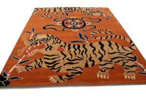Tiger Orange Pictorial Tribal 8X10 Fine Nepali Oriental Rug