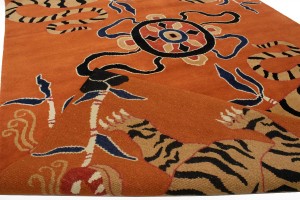 Tiger Orange Pictorial Tribal 8X10 Fine Nepali Oriental Rug