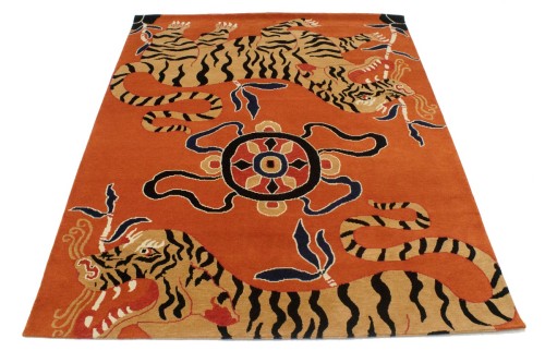 Tiger Orange Pictorial Tribal 8X10 Fine Nepali Oriental Rug