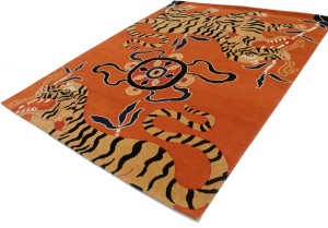 Tiger Orange Pictorial Tribal 8X10 Fine Nepali Oriental Rug