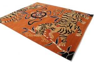 Tiger Orange Pictorial Tribal 8X10 Fine Nepali Oriental Rug
