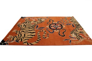 Tiger Orange Pictorial Tribal 8X10 Fine Nepali Oriental Rug