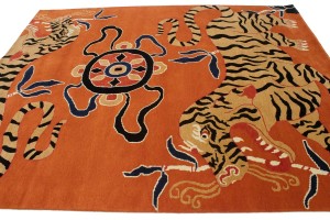 Tiger Orange Pictorial Tribal 8X10 Fine Nepali Oriental Rug